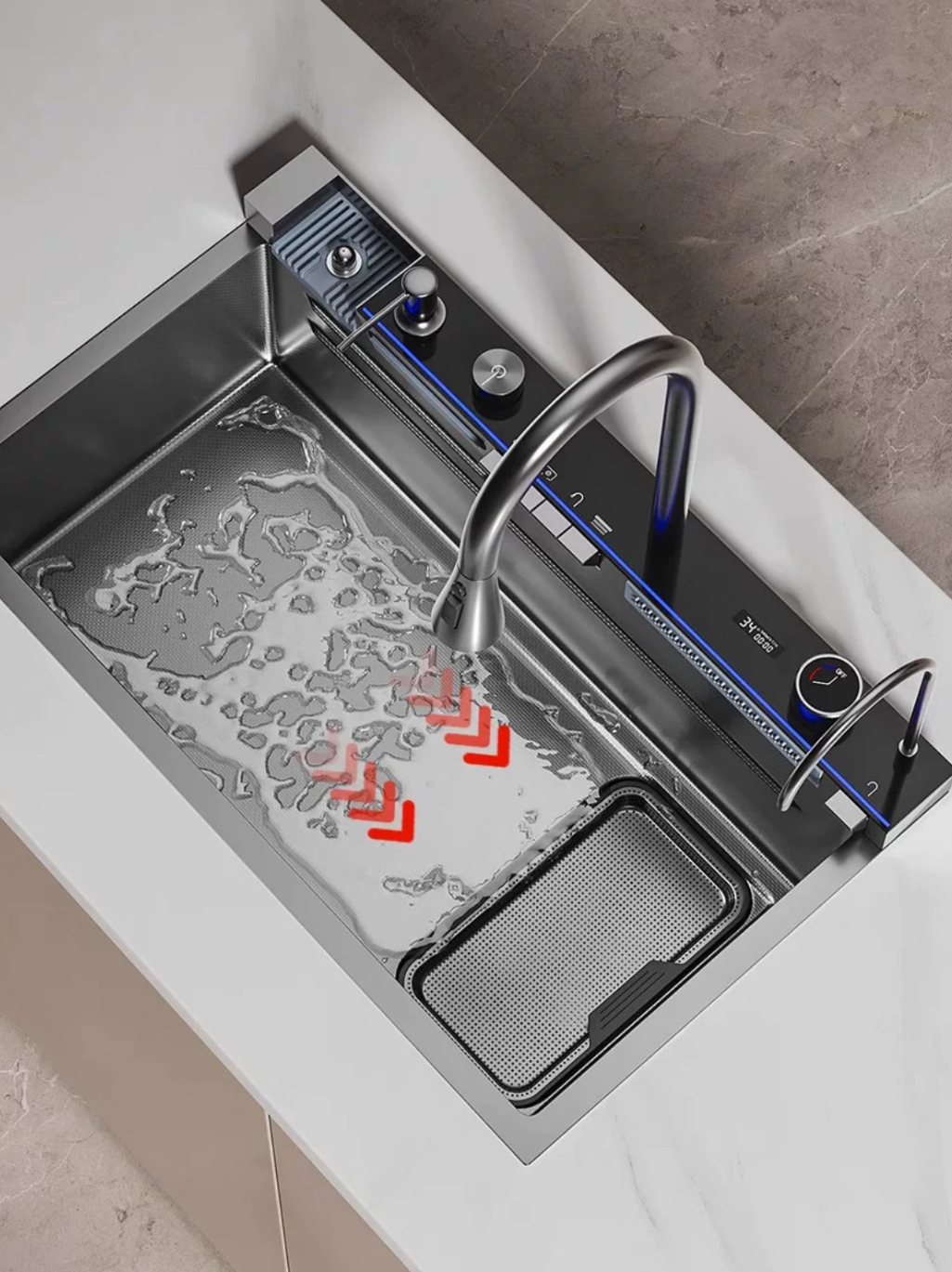 Multi-functional kitchen sink Chrome
